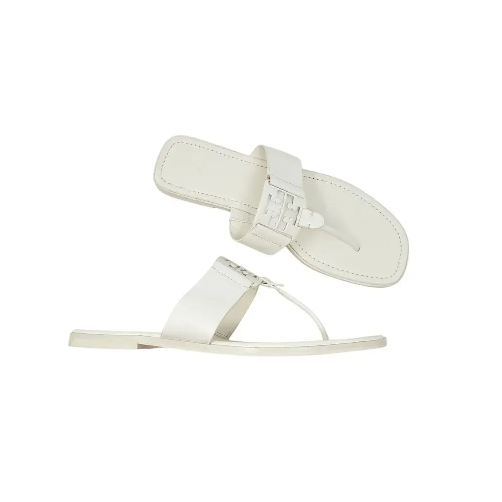 Tory Burch Georgia Flat Thong Sandals New Ivory Calf Leather 161217 Size US 10 M